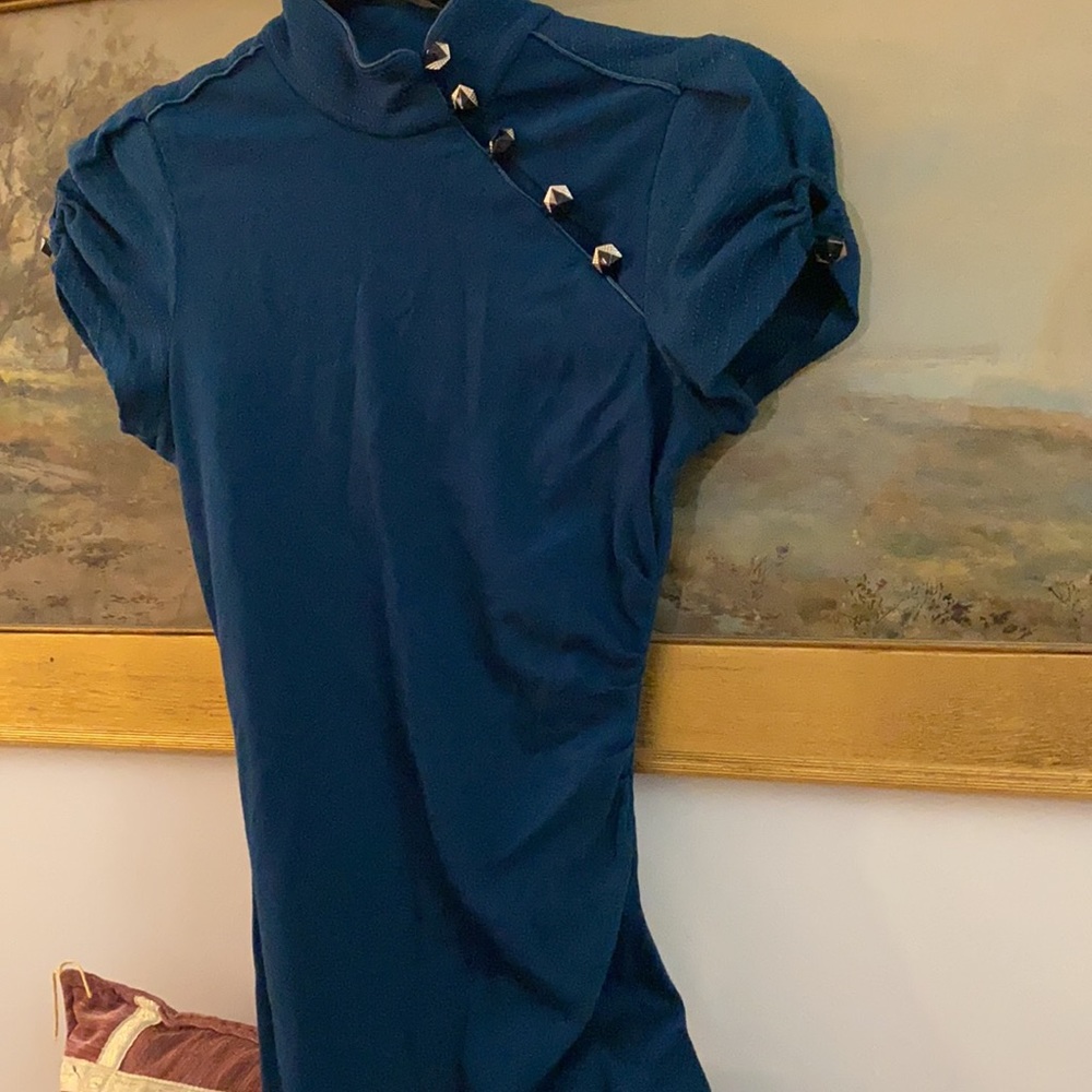 Unusual teal colored wool DVF dress, size 8 - Picture 4 of 7